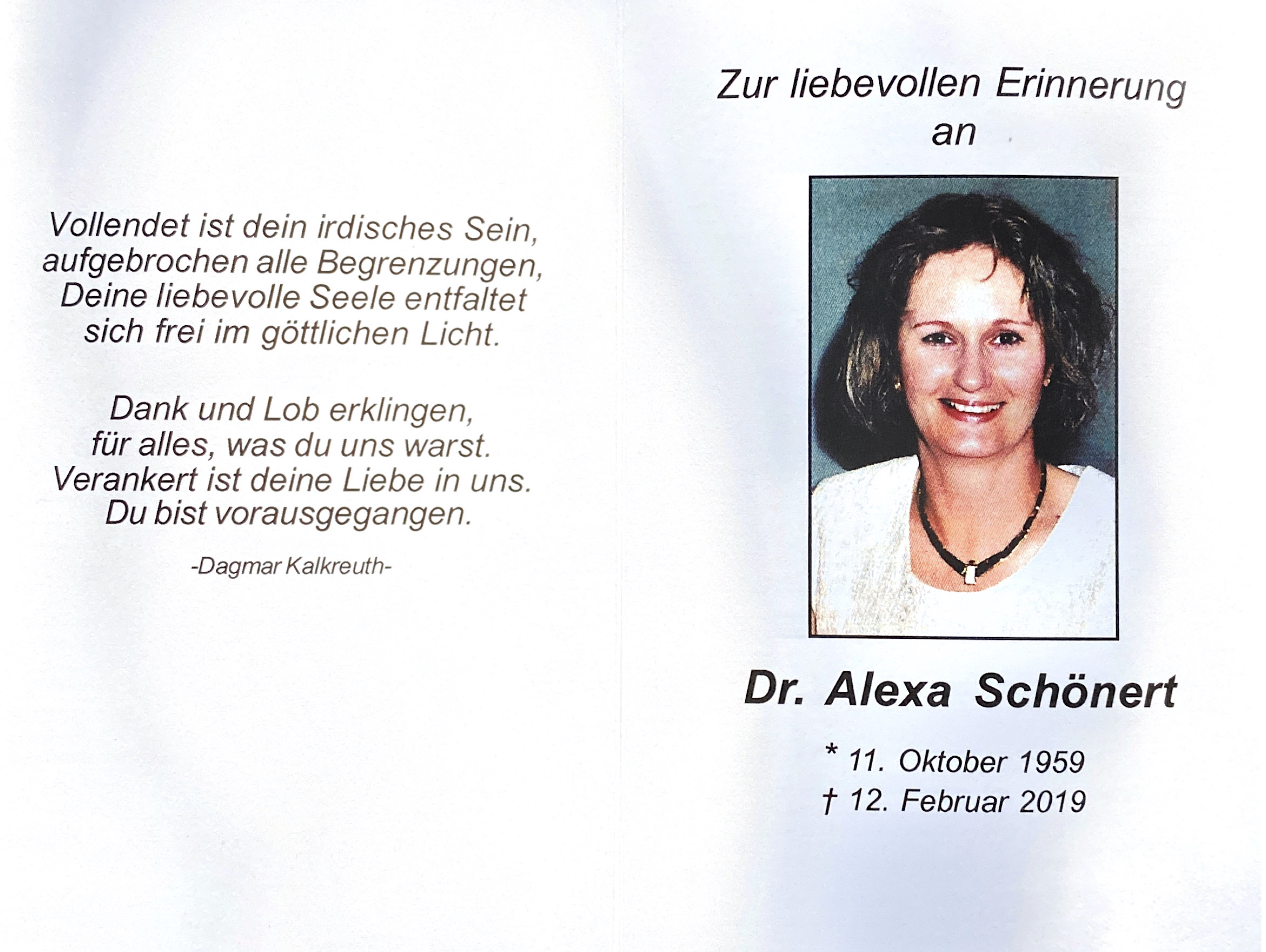 Andenken Dr. Alexa Schönert